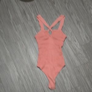 Abercrombie &Fitch Coral Cross Front Keyhole Bodysuit S